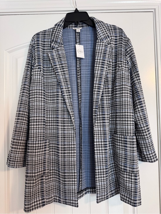 Cato Jackets & Blazers - Cato Women's Black and Light Blue Plaid Open-Front Blazer